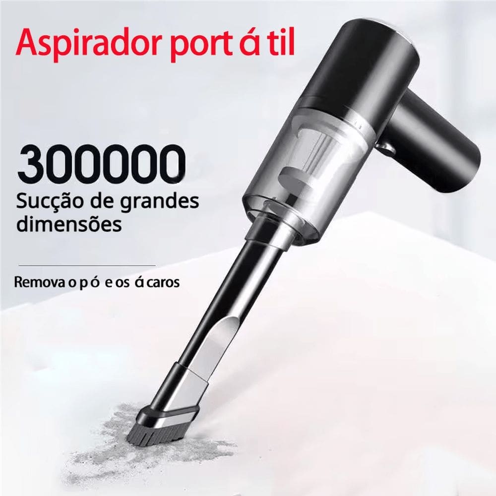 Mini Aspirador Portátil Ciclônico para Casa e Carro Potente Sucção com Duas Escovas