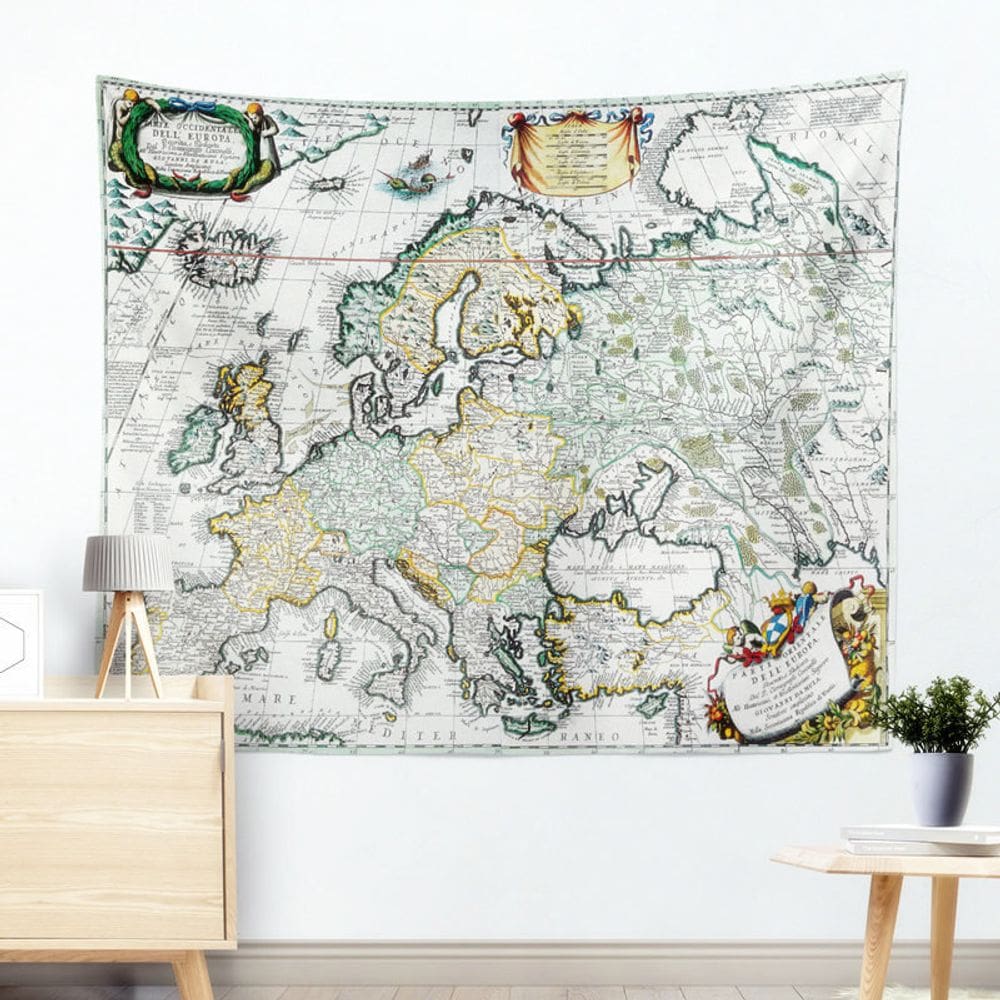 Microtecido de parede Tapeçaria World Map 150x130cm para quarto