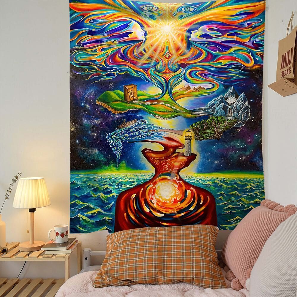 Tapeçaria, arte abstrata hippie, pintura, parede 150x130cm