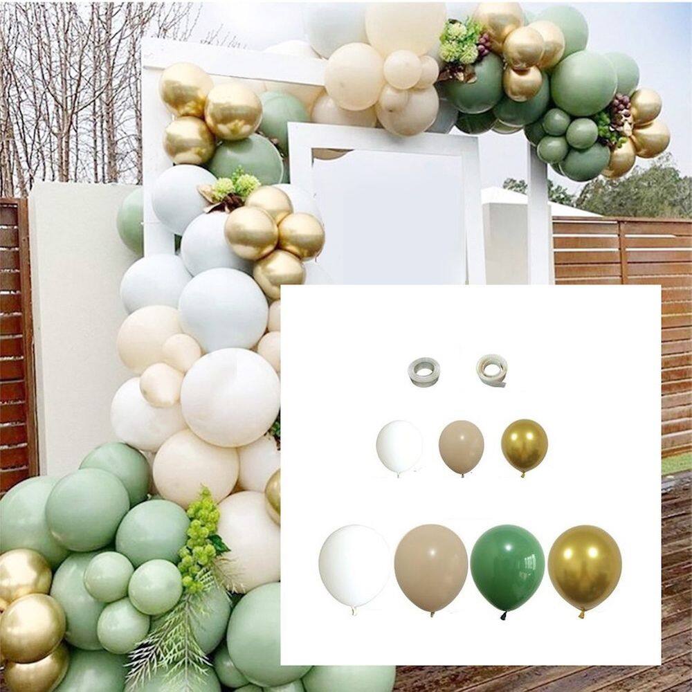 Kit Balloon Arch, 102 unidades de balões de látex verde, dourado e cinza