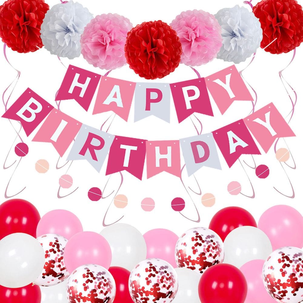 Kit de balões: 48 balões de confete de látex com pompons de papel vermelho