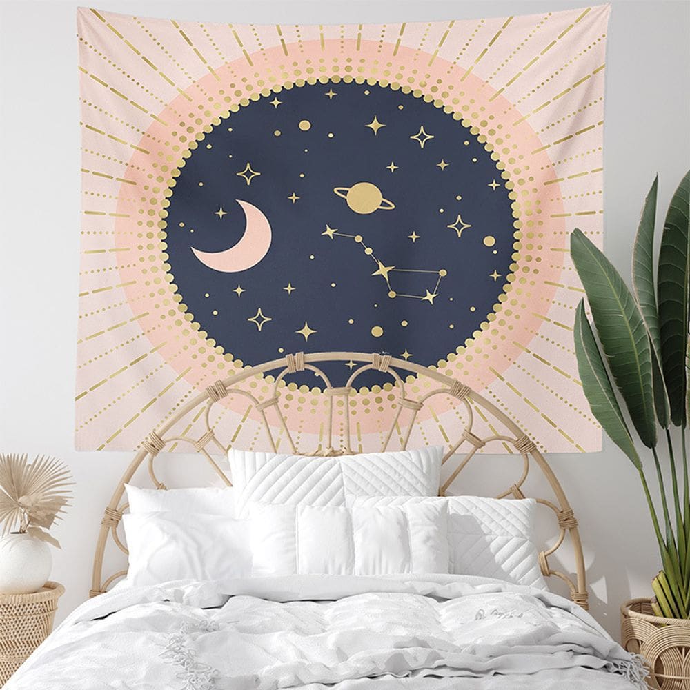 Tapeçaria abstrata Planet Sun Moon Wall 150x100cm, microtecido