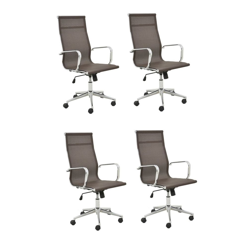 Kit 4 Cadeiras de Escritório Presidente Esteirinha em Tela Mesh Sevilha Café