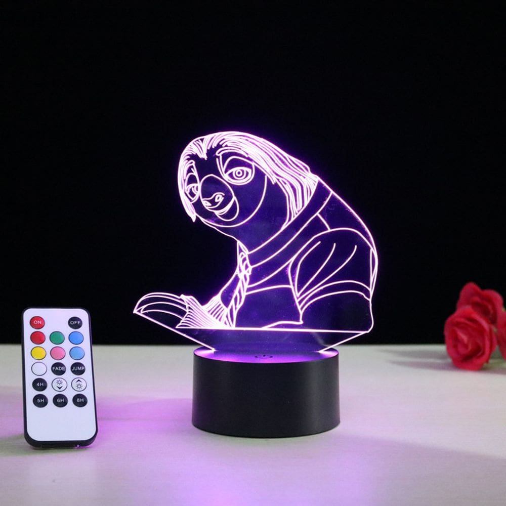 Luz noturna Zootopias Sloths 3D LED que muda de cor para crianças
