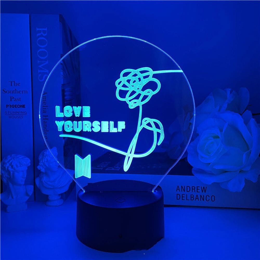 Luz noturna, LED 3D, ama você mesmo, rosas, mudança de cor