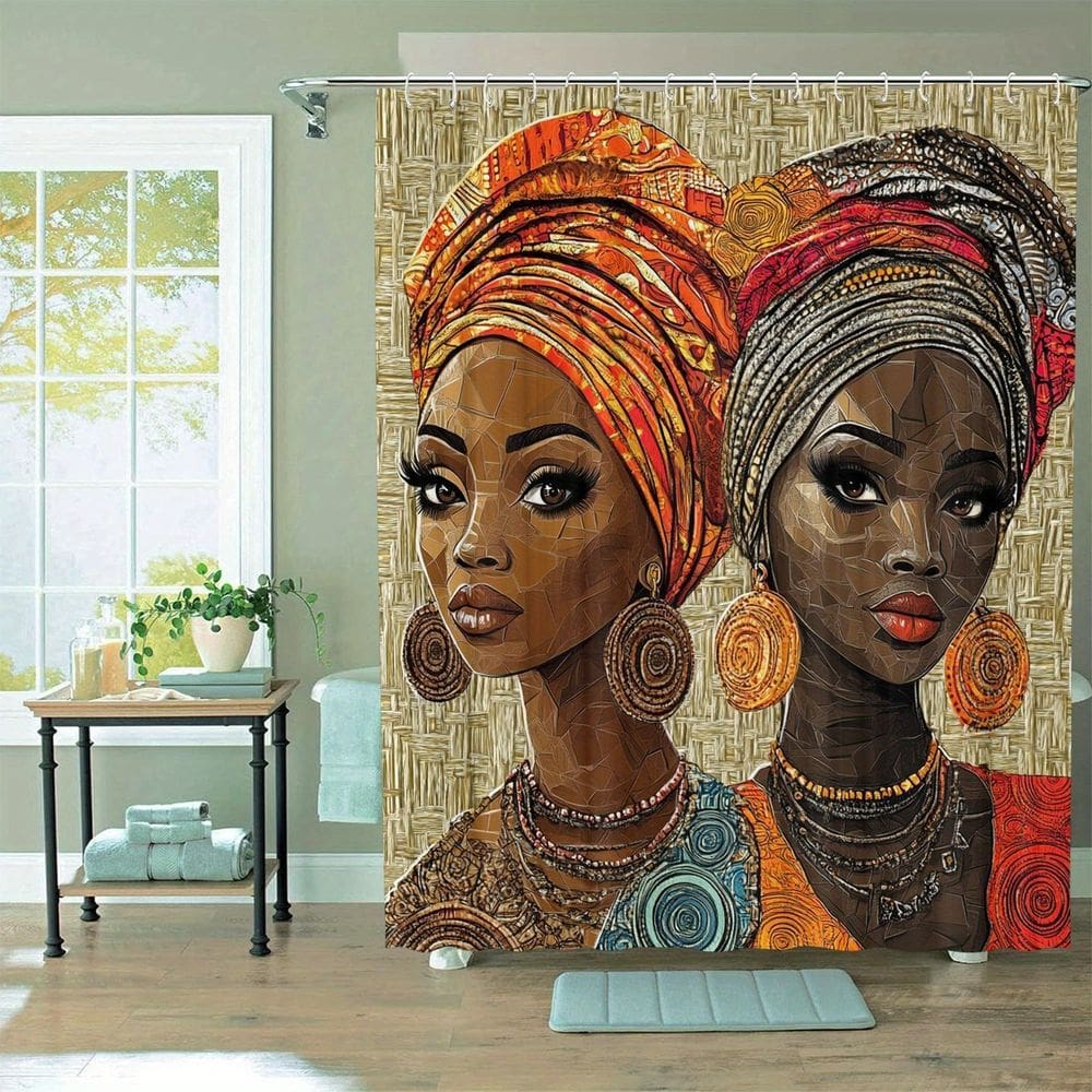 Cortina de chuveiro African Women Art para banheiro moderno 180x200cm