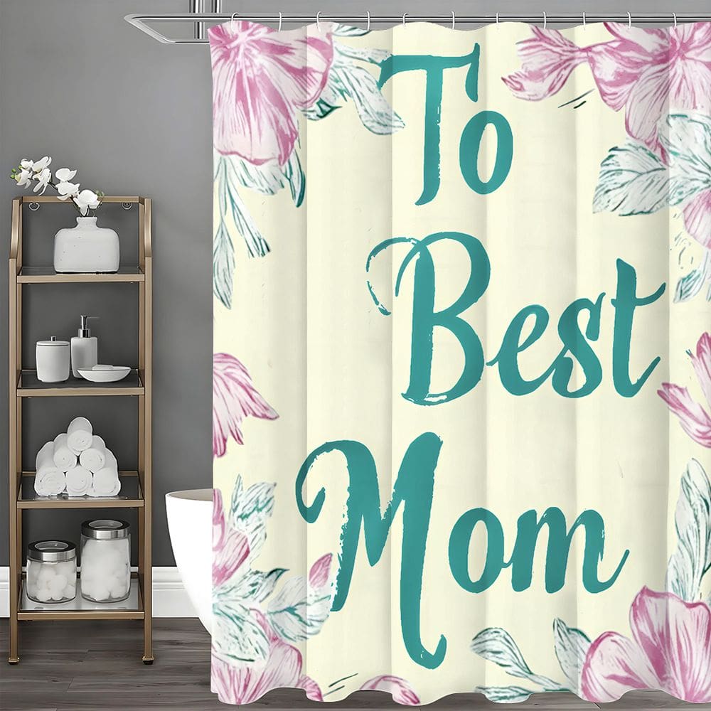 Cortina de chuveiro impermeável de poliéster floral para a melhor mãe