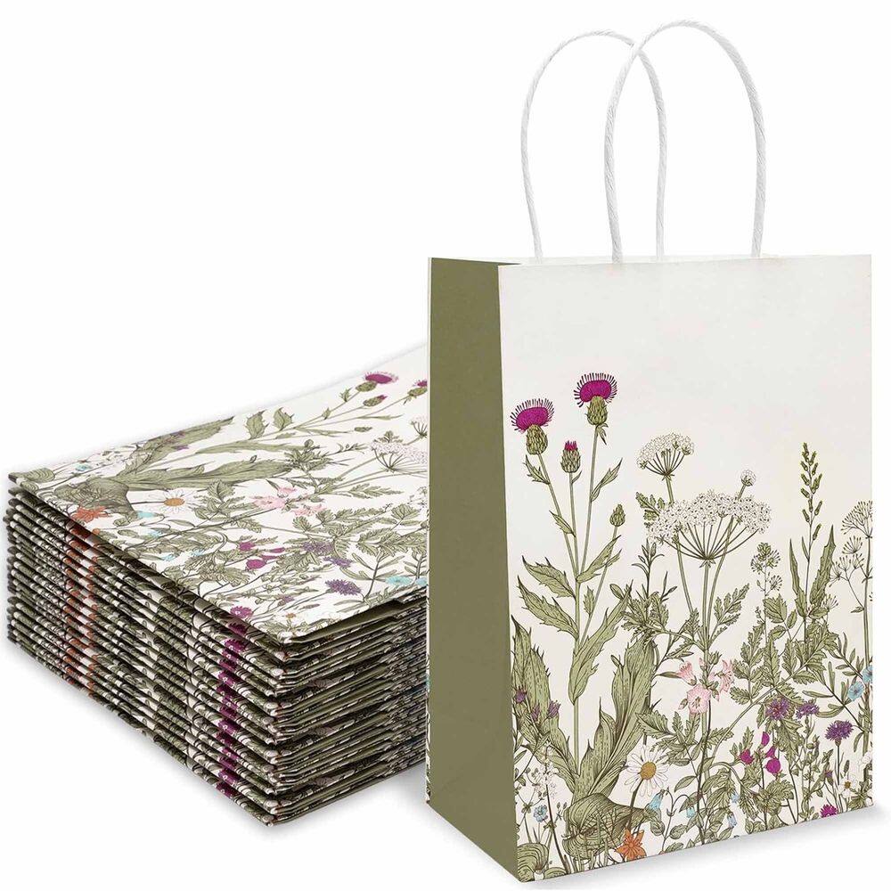 Bolsa de presente, papel kraft branco, bolsa de transporte floral, 15x8x21cm, 10 unidades