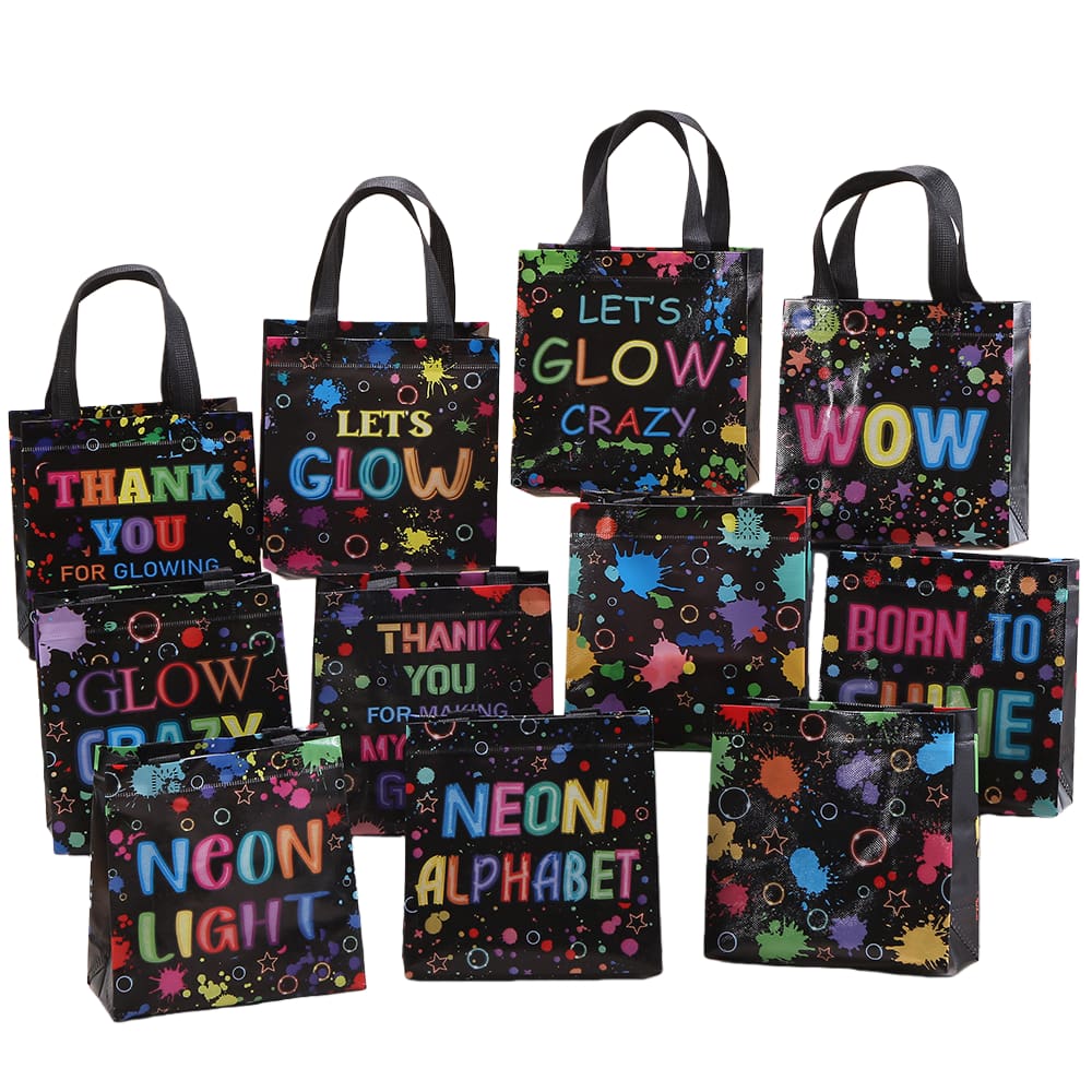 Sacos de presente, texto impresso impermeável não tecido, 20x20x9cm, 24 unidades