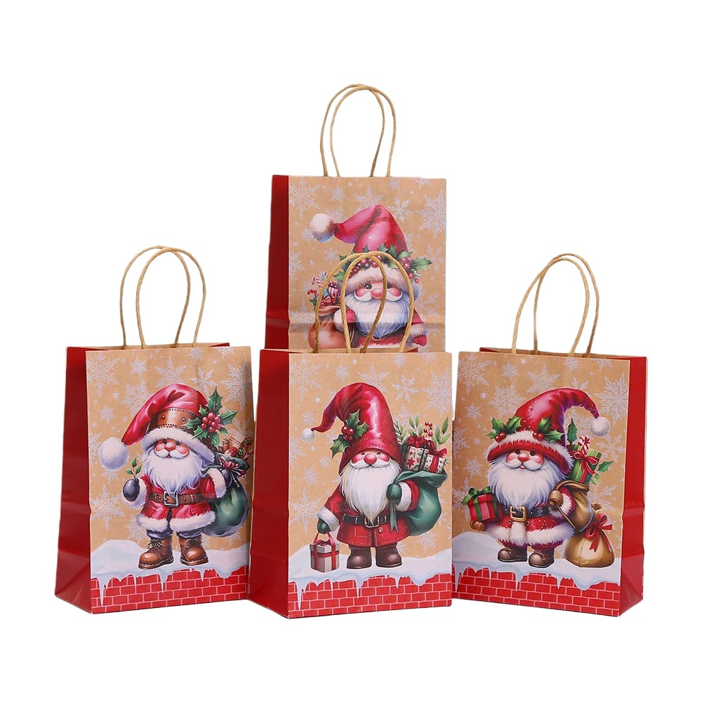 Saco de presente de Natal Kraft Paper Santa Cartoon 21x15x8cm 10 unidades
