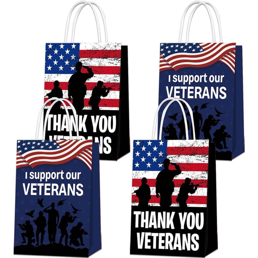 Sacola de presente Kraft Paper Carry Tote Thank You Veterans, pacote com 10