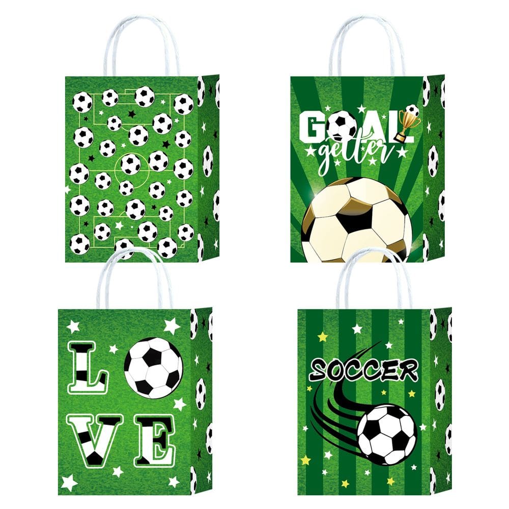 Bolsa de festa com tema de futebol, papel kraft branco, 22x16x8cm, 10 unidades