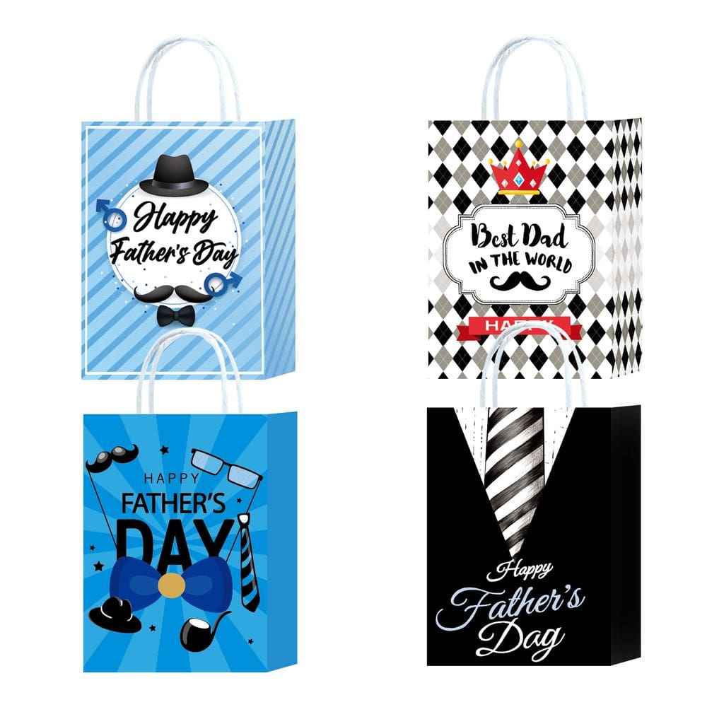 Sacola de presente de desenho animado branco para o Dia dos Pais, pacote com 12
