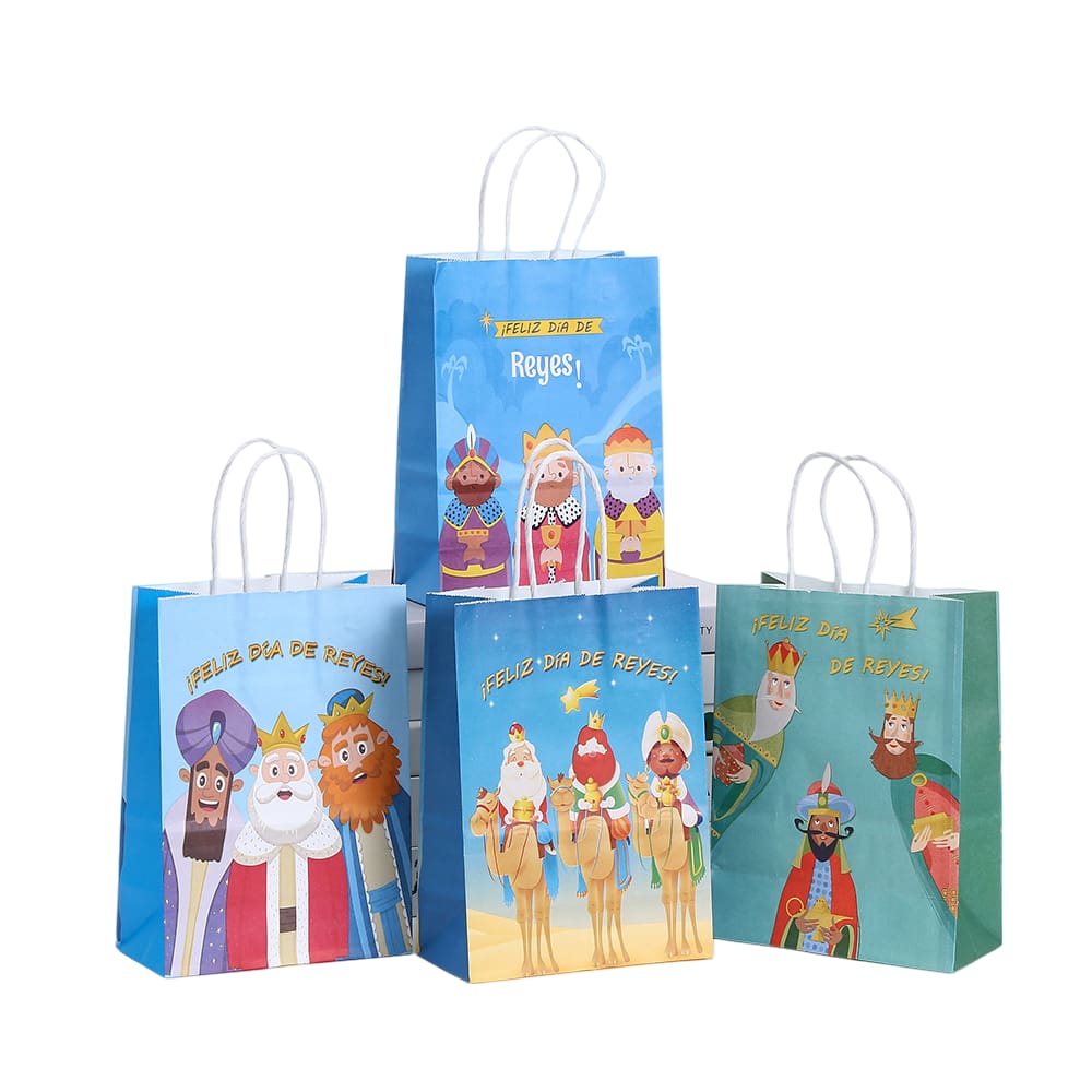 Sacos de papel Kraft Three Kings Day 21x15x8cm, pacote com 12