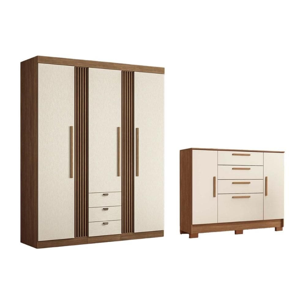 Guarda Roupa 2 Peças (1GuardaRoupa+1Cômoda) QC262 Jatoba/Areia - Santos Andirá