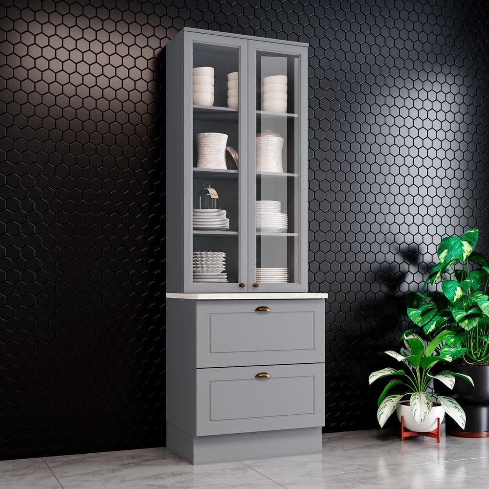 Cristaleira 2 Portas de Vidro 2 Gavetas em MDF Americana C357 Henn