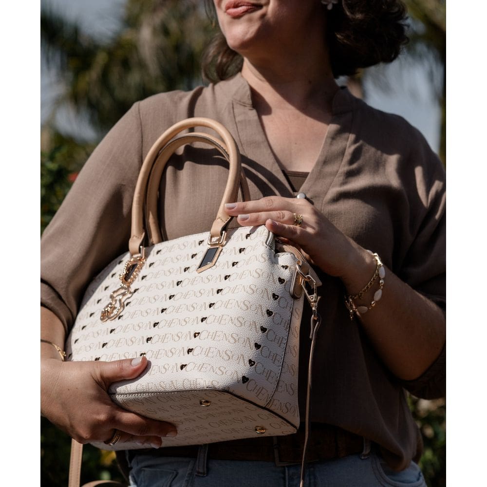 Bolsa Feminina Chenson Cristal Monograma Coração - Alça de Mão - Bege 3485396