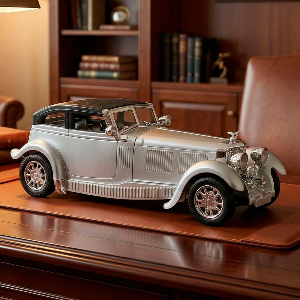 Carro Miniatura Antigo Clássico Fricção Colecionável Prata