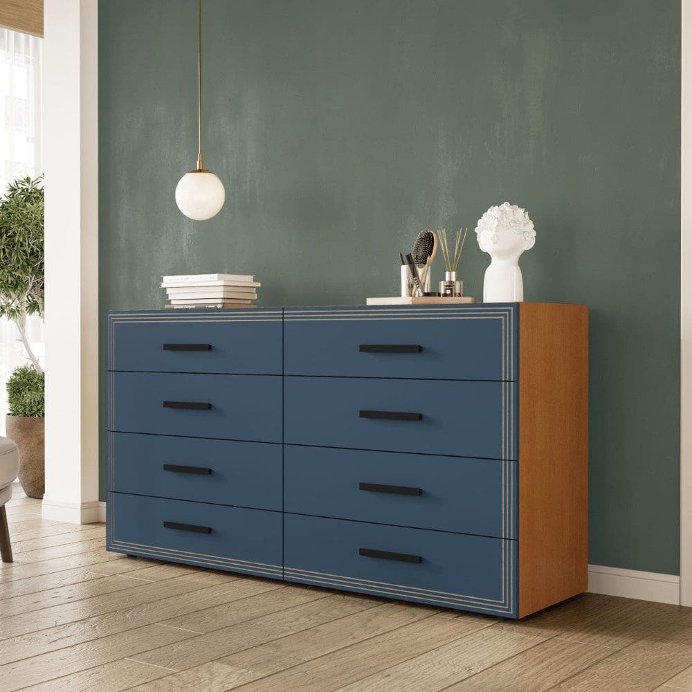 Cômoda Valência 8 Gavetas Freijó Azul Politorno Móveis