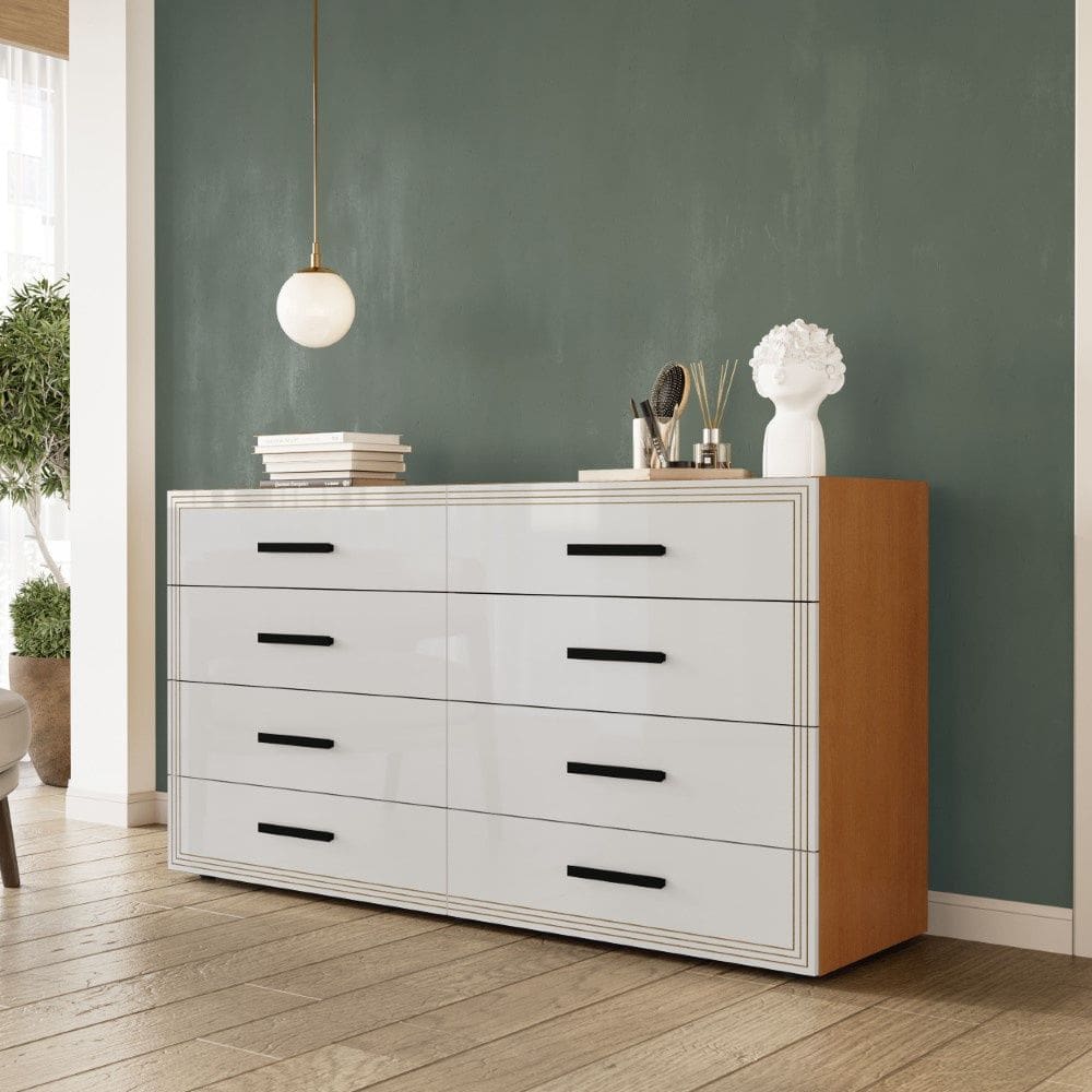 Cômoda Valência 8 Gavetas Freijó Branco Politorno Móveis