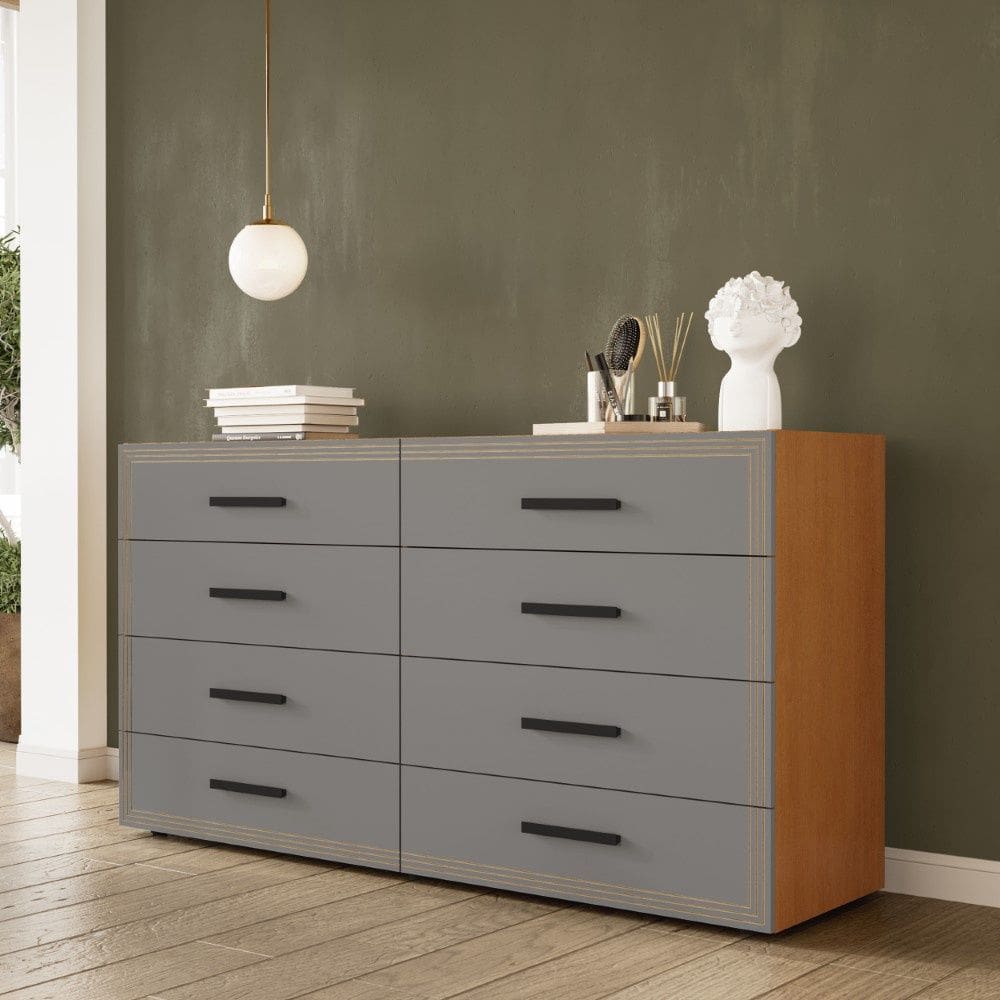 Cômoda Valência 8 Gavetas Freijó Cinza Politorno Móveis