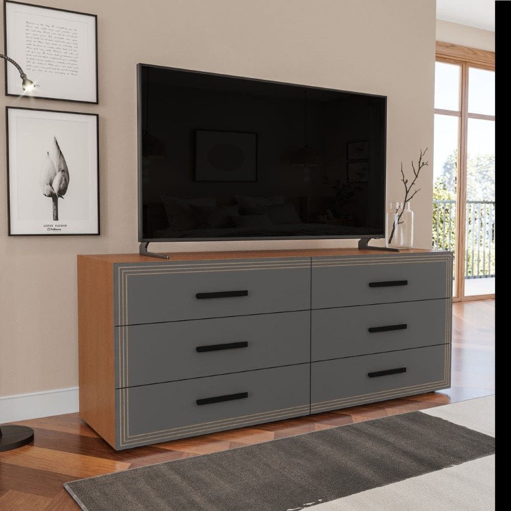 Cômoda Valência 6 Gavetas Freijó Cinza Politorno Móveis