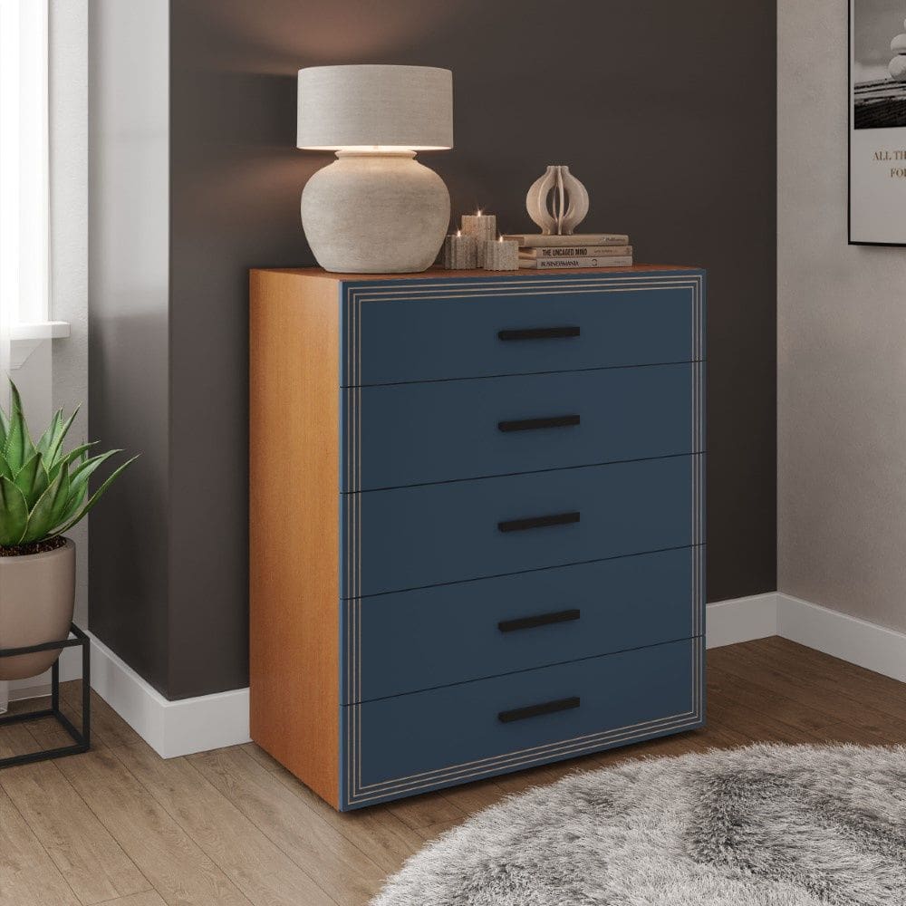 Cômoda Valência 5 Gavetas Freijó Azul Politorno Móveis