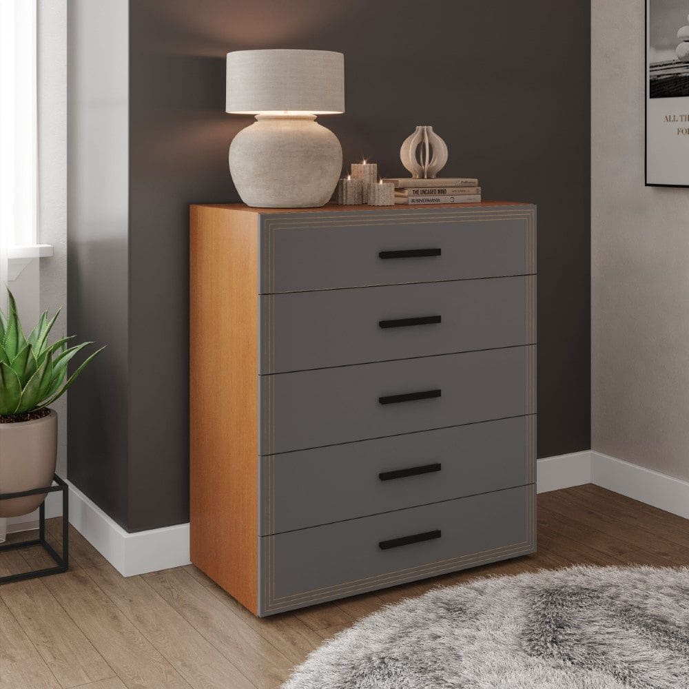 Cômoda Valência 5 Gavetas Freijó Cinza Politorno Móveis