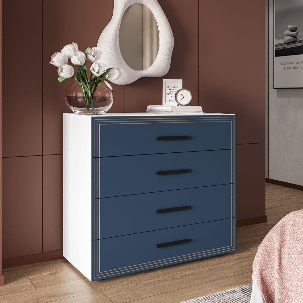 Cômoda Valência 4 Gavetas Branco Azul Politorno Móveis