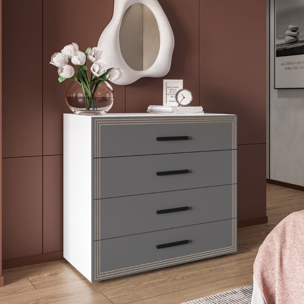 Cômoda Valência 4 Gavetas Branco Cinza Politorno Móveis