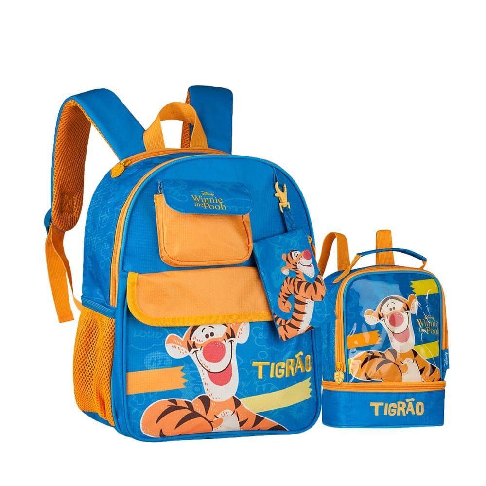 Mochila De Costas Tigrão Lancheira Térmica Estojo Infantil