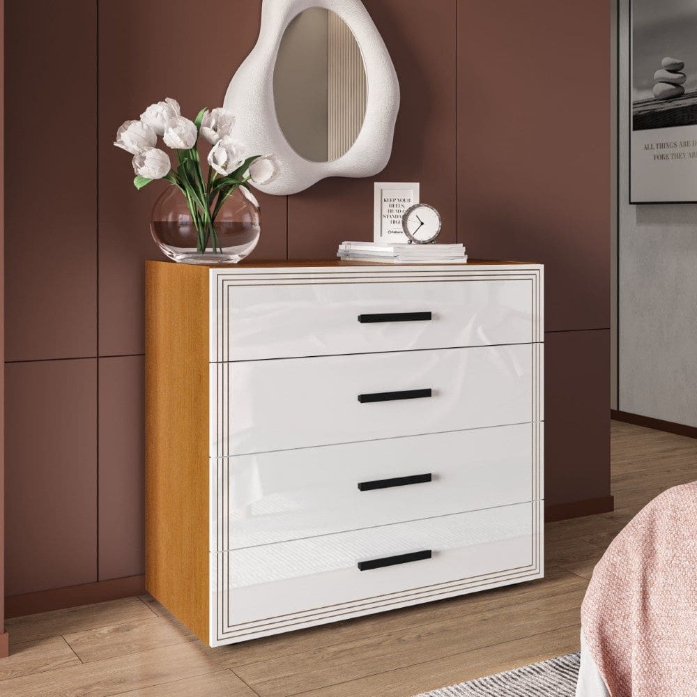 Cômoda Valência 4 Gavetas Freijó Branco Politorno Móveis