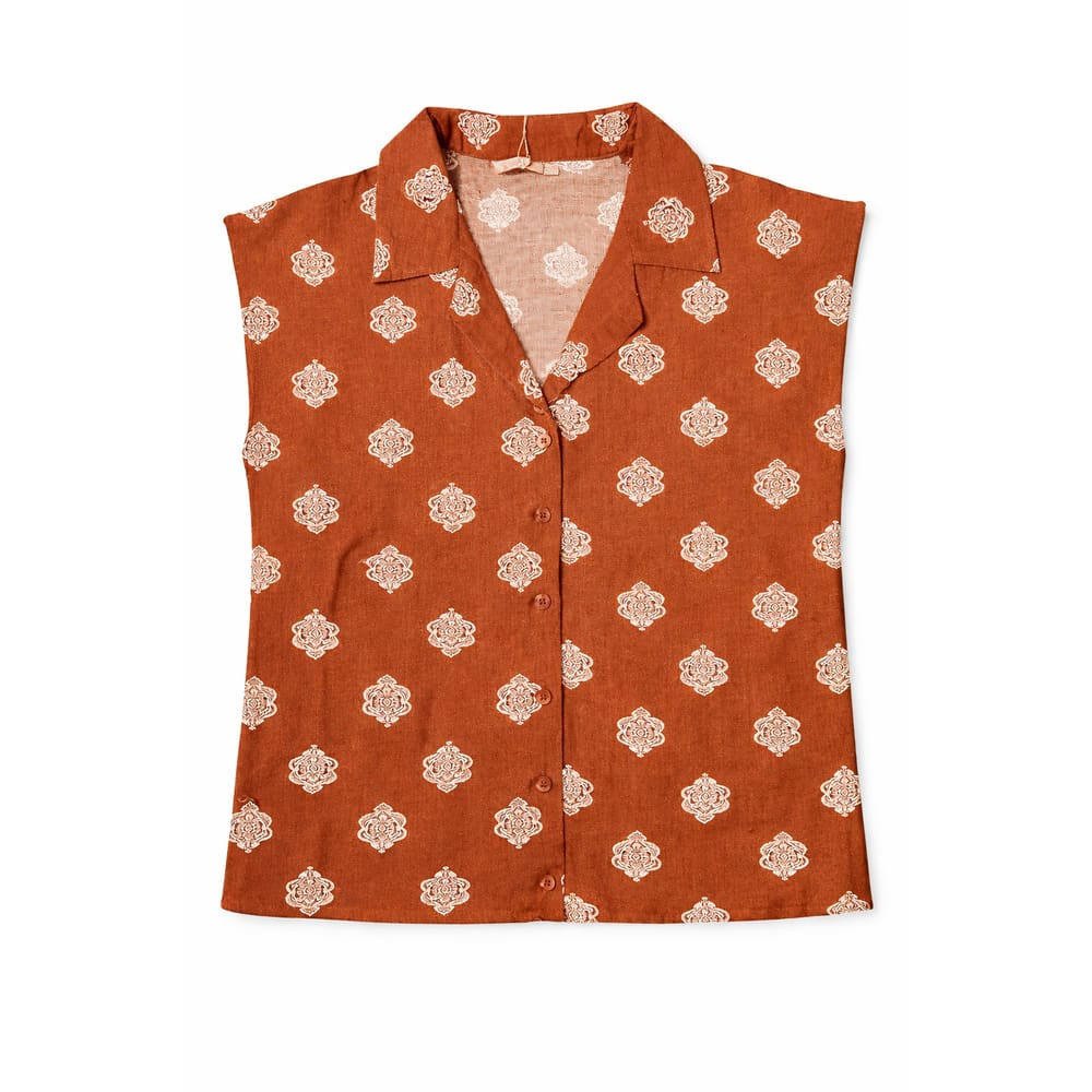 Blusa Feminina Floral Estampada Sem Manga com Abotoamento