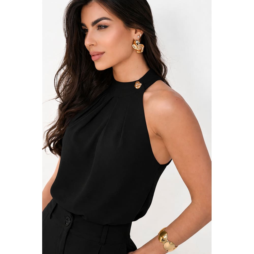 Blusa Frente Única Feminina com Botão no Decote Elegante