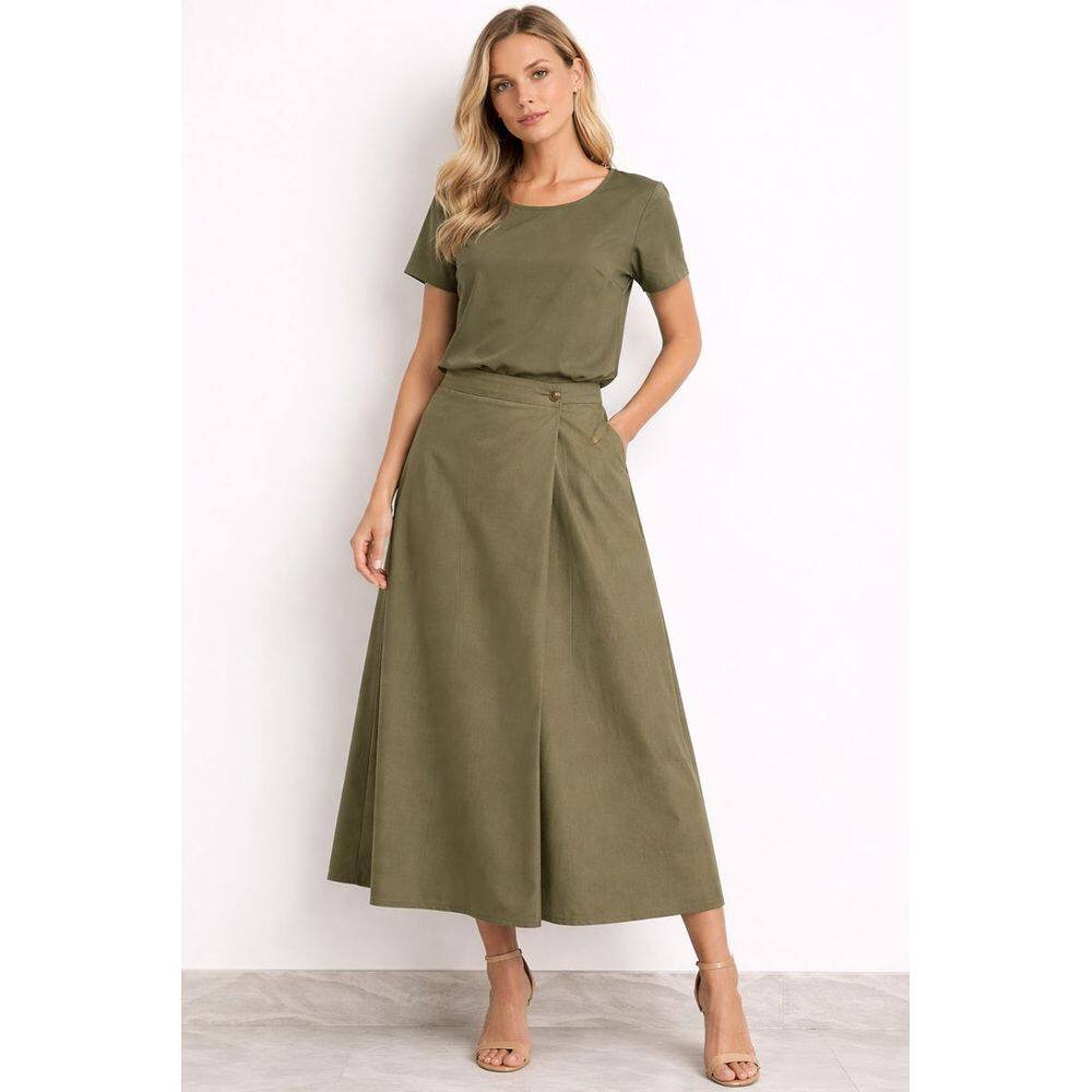 Saia Midi Yeji Feminina em Linho com Forro Confortável