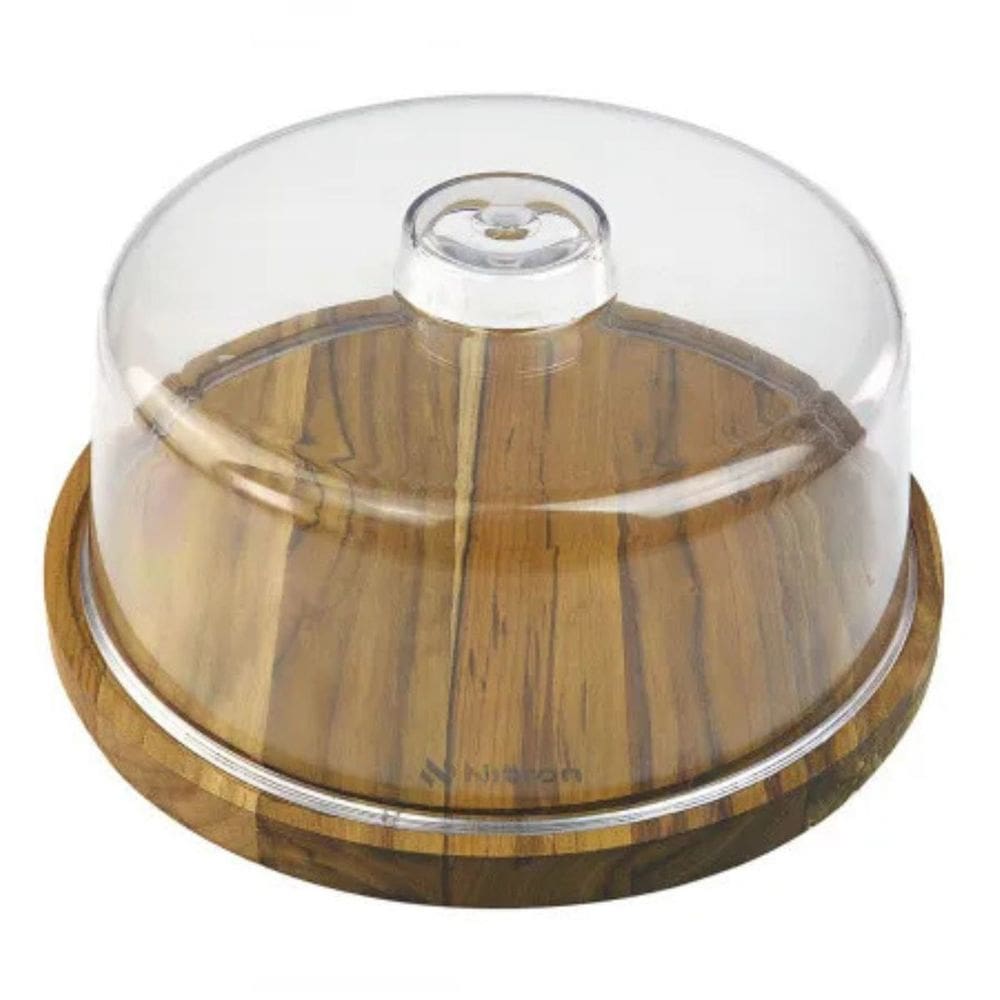 Boleira Teca Acrílico Tampa Alça Madeira Teca Durável Higiênica Versátil Sobremesas Bolos Tortas Queijos Frutas