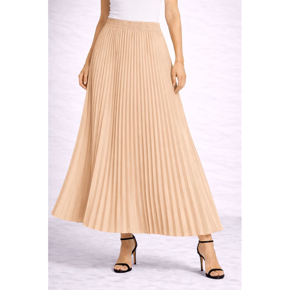 Saia Midi Plissada Feminina Cintura Alta Elegante