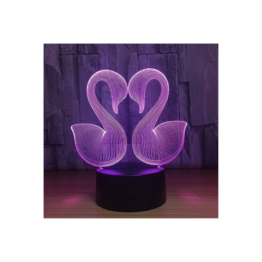 Lámpara Nocturna LED 3D Doble Cisne con 7 Luces Diferentes