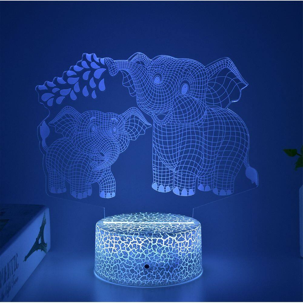 3D Night Light Water Playing Elephant Maternal Love