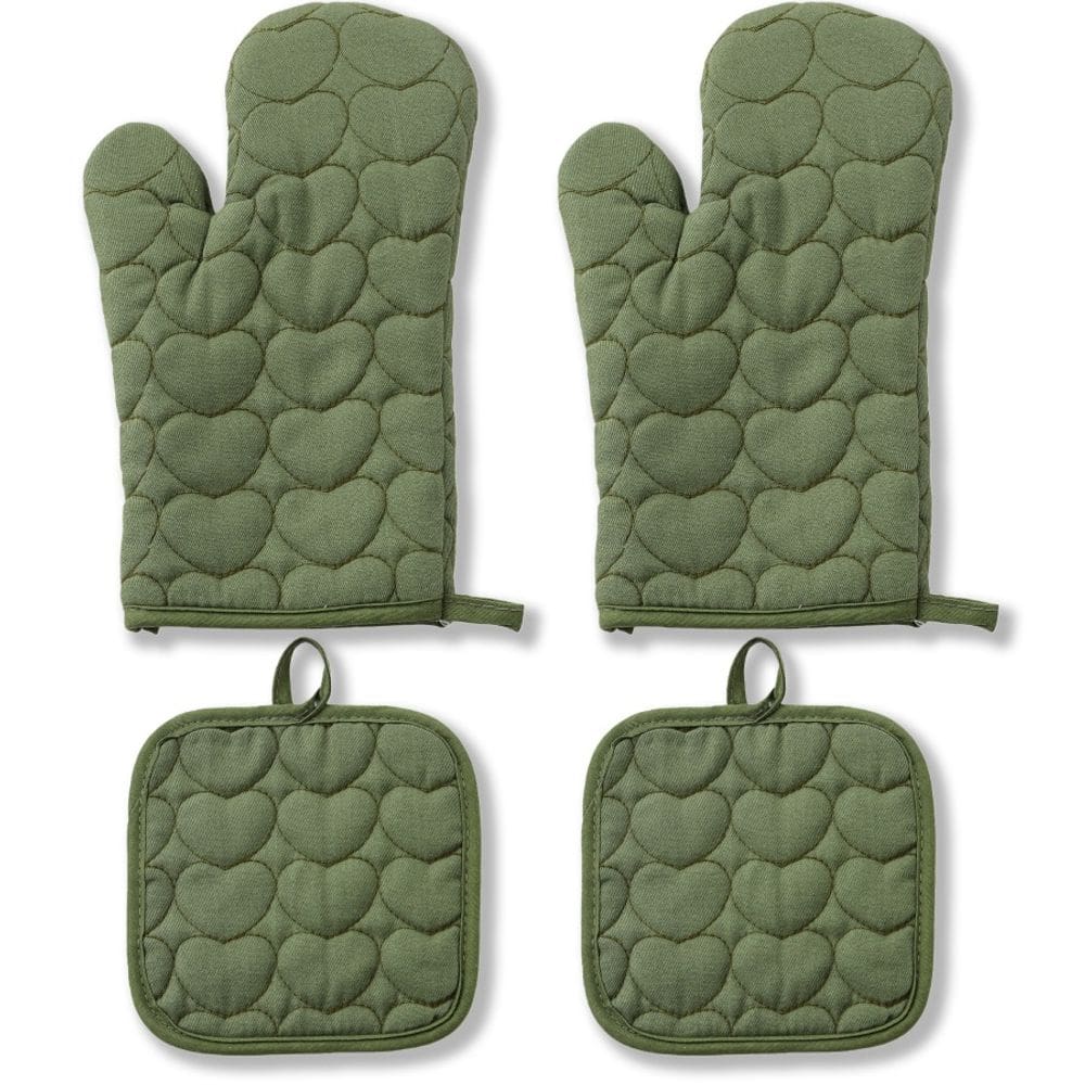 Luvas de silicone resistentes ao calor de 30 cm, verdes, conjunto de 4 peças