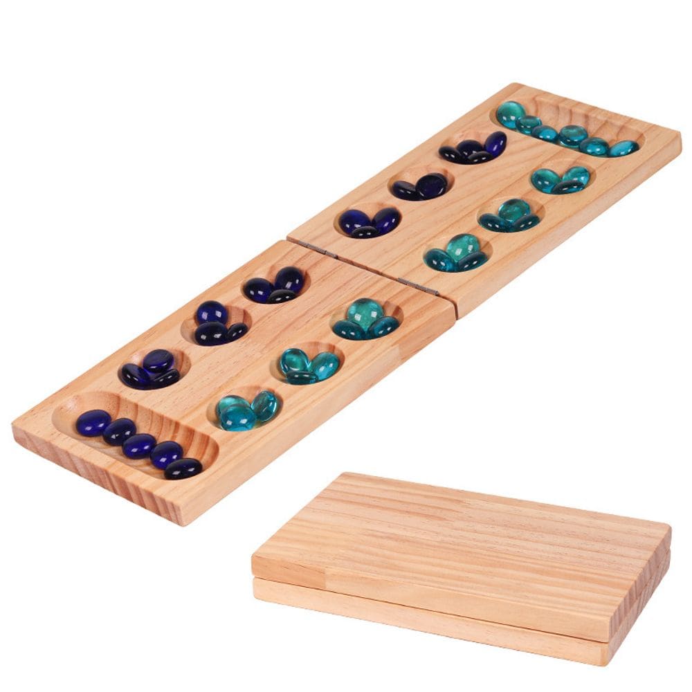 Conjunto de jogos Mancala, pinho de madeira com pedras preciosas, tabuleiro dobrável