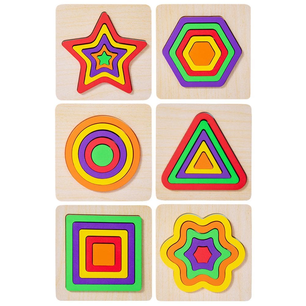 Quebra-cabeça 3D de madeira Montessori para crianças que combinam formas geométricas