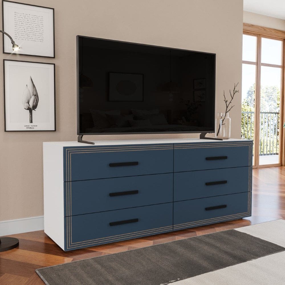 Cômoda Valência 6 Gavetas Branco Azul Politorno Móveis