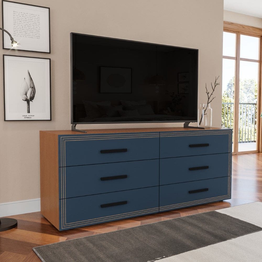 Cômoda Valência 6 Gavetas Freijó Azul Politorno Móveis