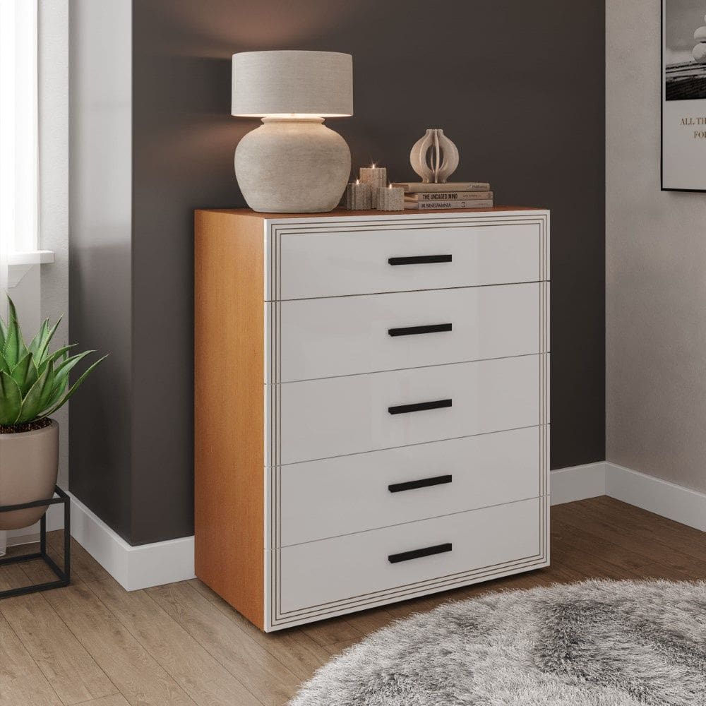 Cômoda Valência 5 Gavetas Freijó Branco Politorno Móveis