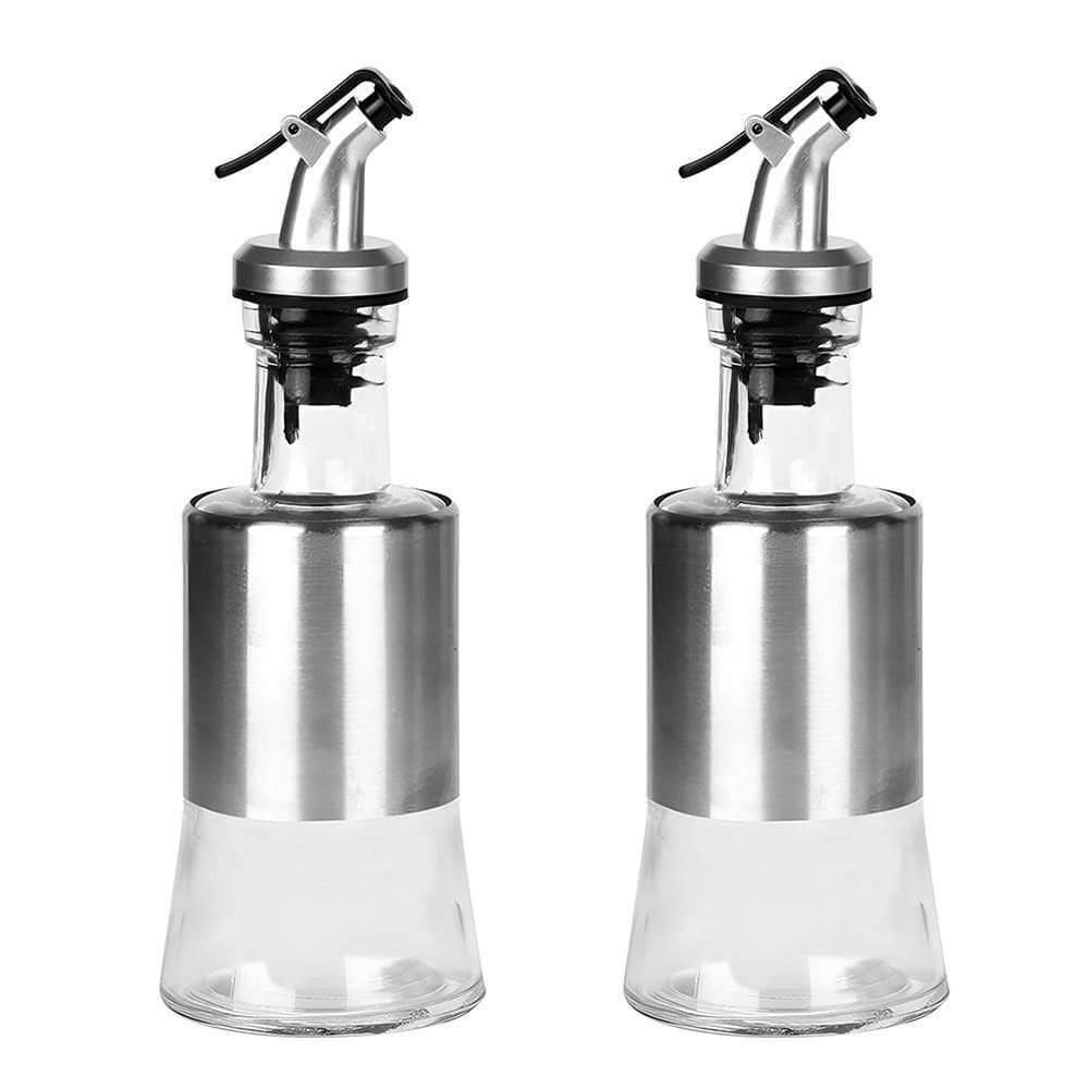 Kit 2 Galheteiro Porta Azeite De 200Ml Vidro E Aço Inox