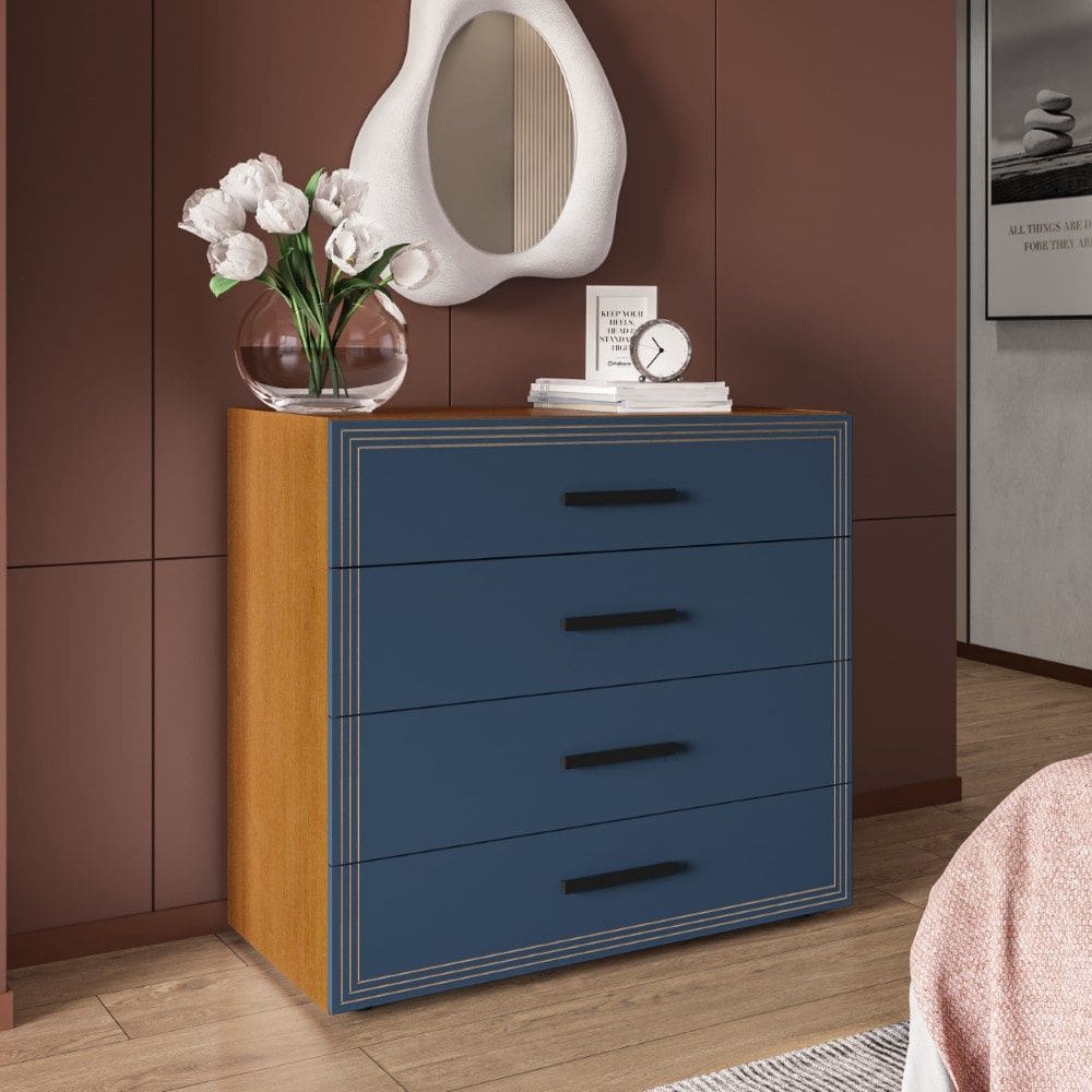 Cômoda Valência 4 Gavetas Freijó Azul Politorno Móveis