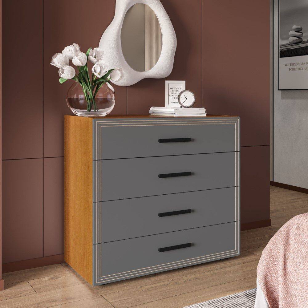 Cômoda Valência 4 Gavetas Freijó Cinza Politorno Móveis