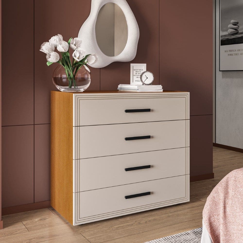 Cômoda Valência 4 Gavetas Freijó Creme Politorno Móveis