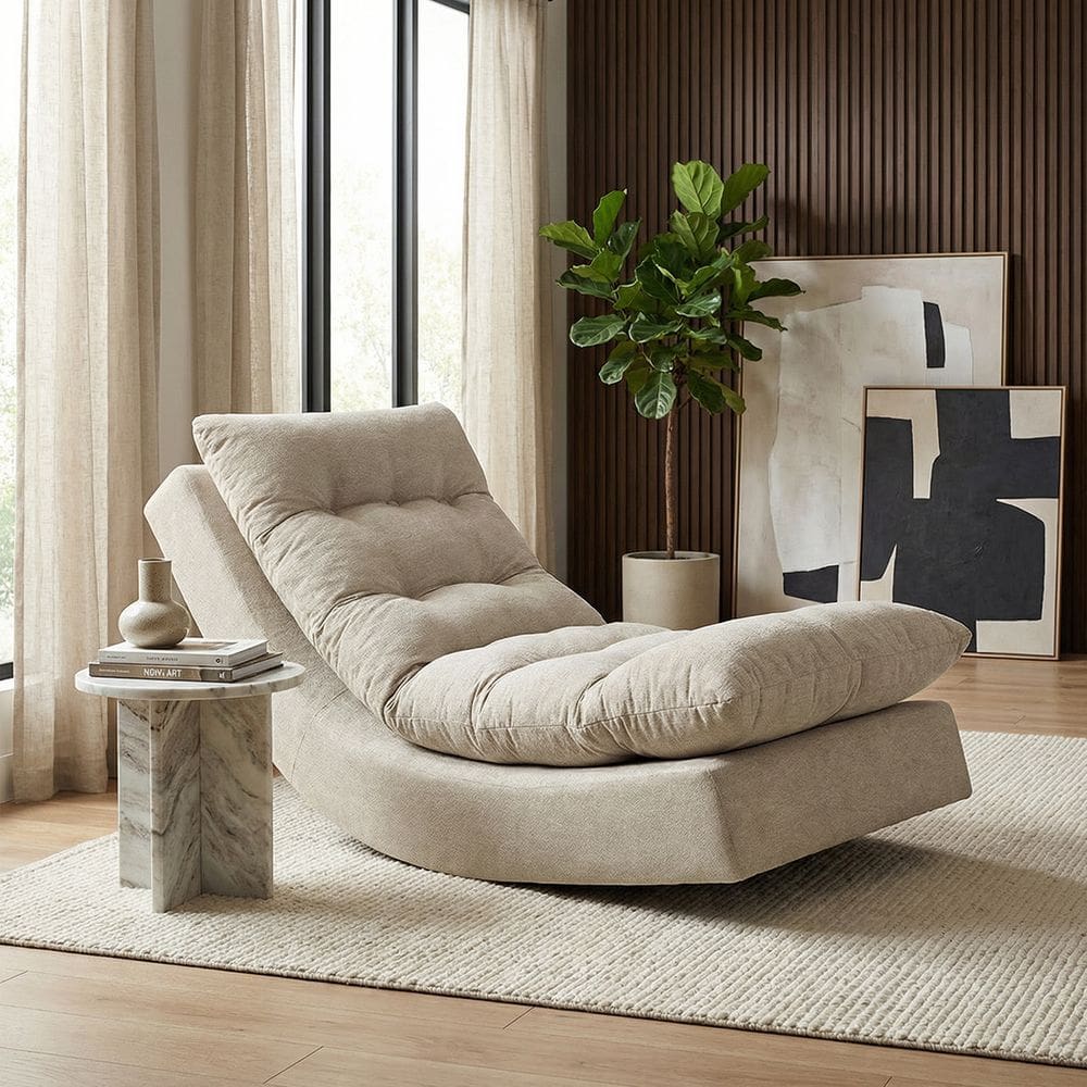 Poltrona Balance Exclusiva Bouclé Premium De Luxo Com Leve Balanço Para Sala Quarto e Área de Leitura